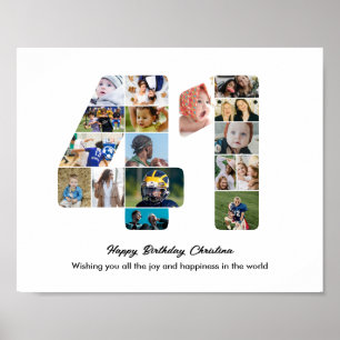 41st Birthday Party Number 41 Photo Collage Poster