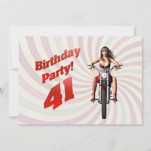 41st birthday party with a girl on a motorbike invitation