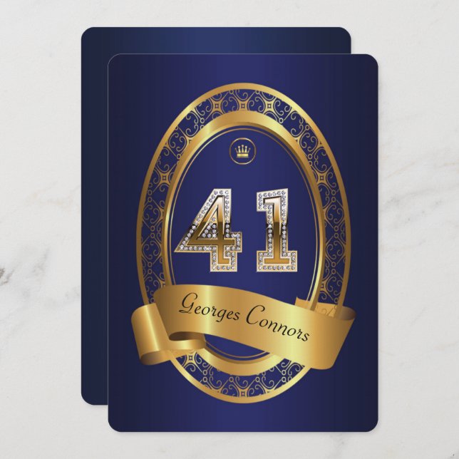 41st,birthday party woman man,elegant colour invitation (Front/Back)