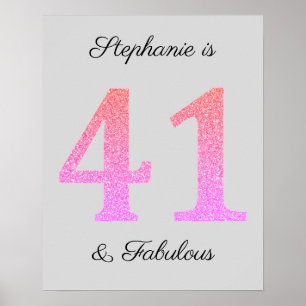 41st Birthday Pink Rose Gold Glitter Sparkle Cool Poster