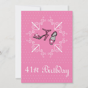 41st Birthday, Pink Shoes, Invitation