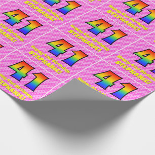 41st Birthday: Pink Stripes & Hearts, Rainbow # 41 Wrapping Paper