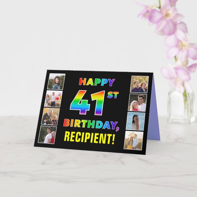 41st Birthday: Rainbow Text, Custom Photos & Name Card (Orchid)