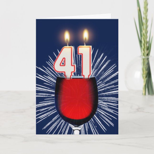 41st Birthday with wine and candles Card (Front)