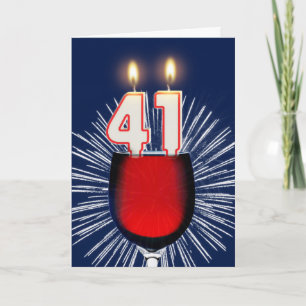 41st Birthday with wine and candles Card