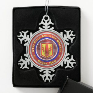 41st Field Artillery Brigade Snowflake Pewter Christmas Ornament