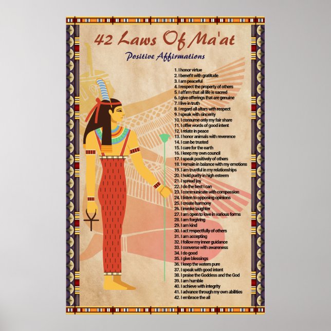 42 Laws Of Ma'at - Positive Affirmations Poster (Front)