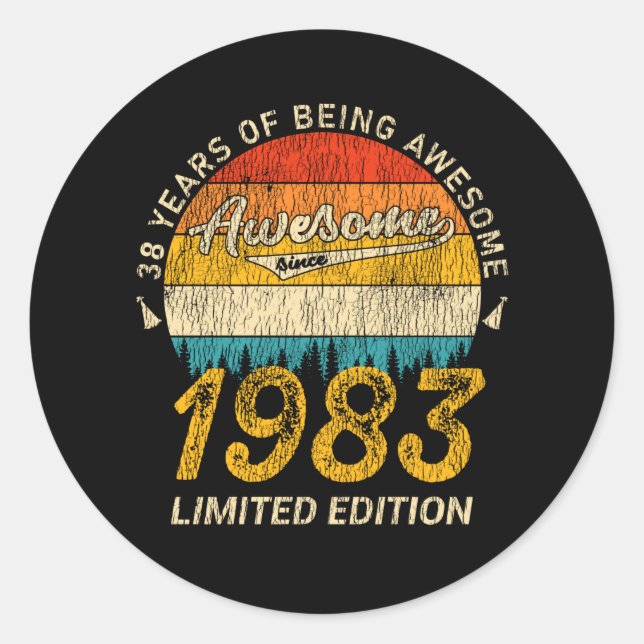 42 Year Old 1983 Retro Awesome 42nd Birthday Gift Classic Round Sticker (Front)
