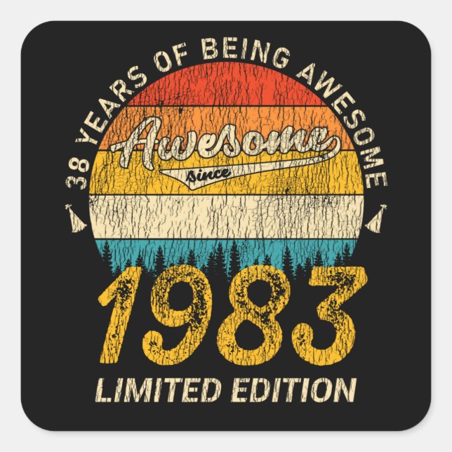 42 Year Old 1983 Retro Awesome 42nd Birthday Gift Square Sticker (Front)
