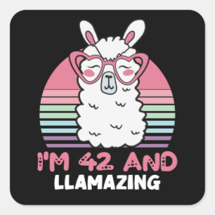 42 Year Old Bday Llamazing 42nd Birthday Llama Square Sticker