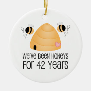 42nd Anniversary Couple Gift Ceramic Tree Decoration