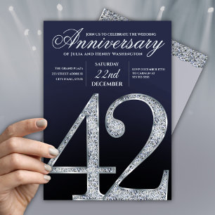 42nd Anniversary Diamond Silver Navy Blue Invitation