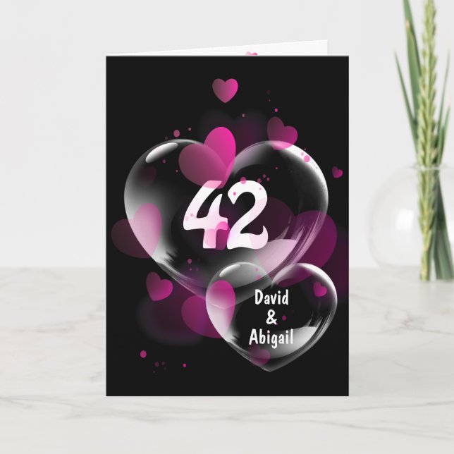42nd Anniversary Heart Bubbles on Black   Card (Front)