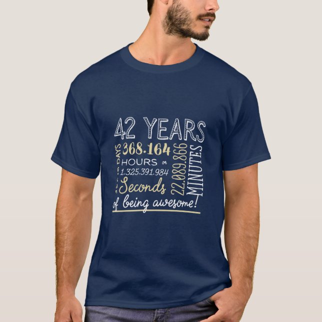 42nd Birthday - 42 Years in Hours Black & Gold T-Shirt (Front)