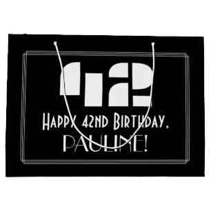 42nd Birthday ~ Art Deco Inspired Look "42" + Name Large Gift Bag
