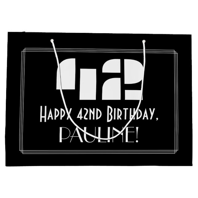 42nd Birthday ~ Art Deco Inspired Look "42" + Name Large Gift Bag (Back)
