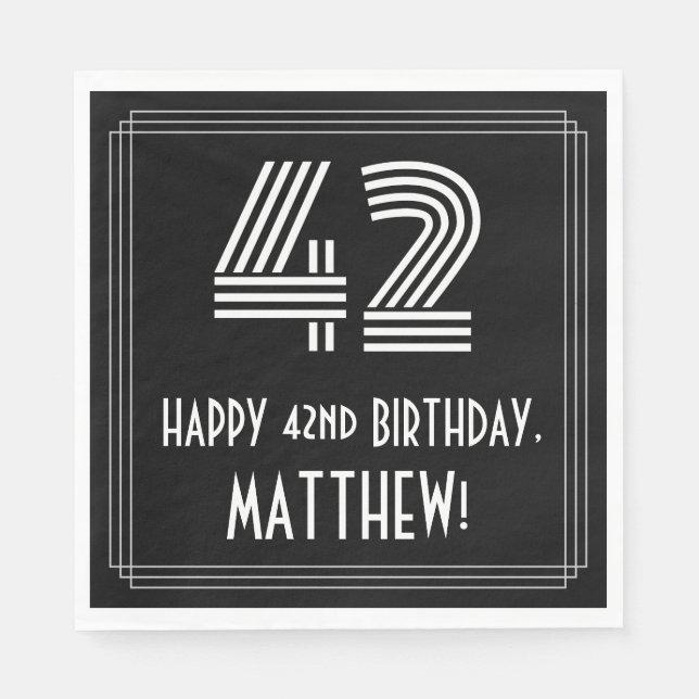 42nd Birthday: Art Deco Inspired Look "42" + Name Napkin (Front)