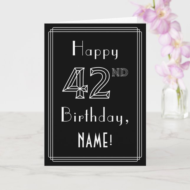 42nd Birthday: Art Deco Style # 42 & Custom Name Card (Orchid)