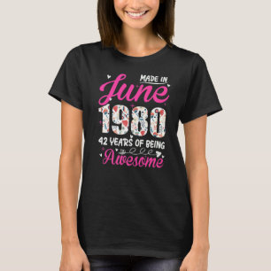 42nd Birthday Awesome Since June 1980 Floral T-Shirt
