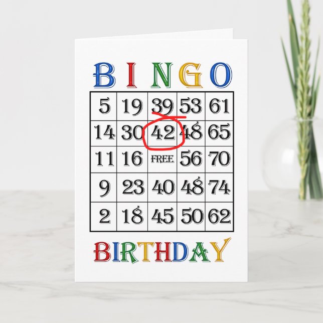 42nd Birthday Bingo card (Front)