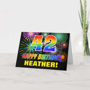 42nd Birthday: Bold, Fun, Fireworks, Rainbow 42 Card