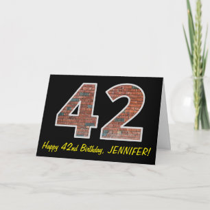 42nd Birthday - Brick Wall Pattern "42" w/ Name Card