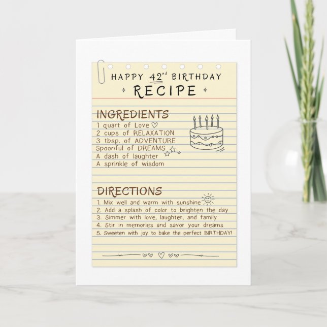 42nd Birthday Card for people that like to cook (Front)