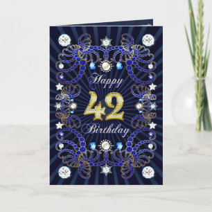 42nd birthday card with masses of jewels