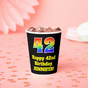 42nd Birthday: Colourful, Fun, Exciting, Rainbow 4 Paper Cups