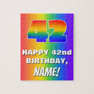 42nd Birthday: Colourful, Fun Rainbow Pattern # 42 Jigsaw Puzzle
