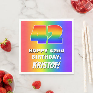 42nd Birthday: Colourful, Fun Rainbow Pattern # 42 Napkin