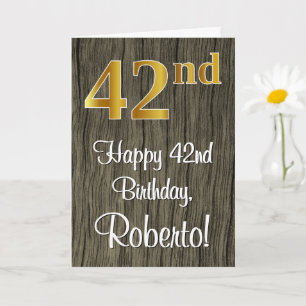 42nd Birthday: Elegant Faux Gold Look #, Faux Wood Card