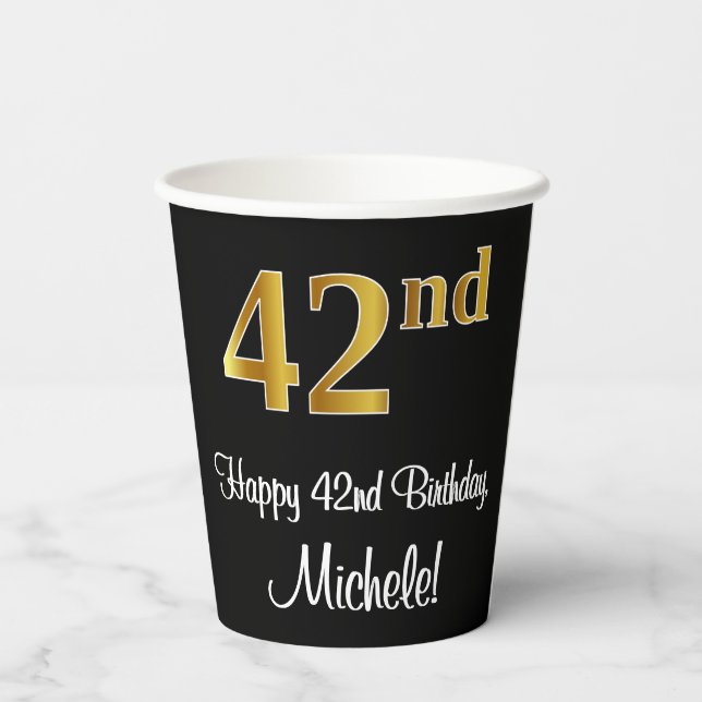 42nd Birthday - Elegant Luxurious Faux Gold Look # Paper Cups (Back)