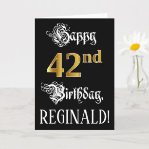 42nd Birthday — Fancy Script; Faux Gold Look; Name Card