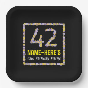 42nd Birthday: Floral Flowers Number, Custom Name Paper Plate