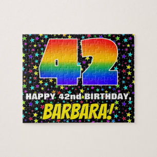 42nd Birthday — Fun, Colorful Star Field Pattern Jigsaw Puzzle