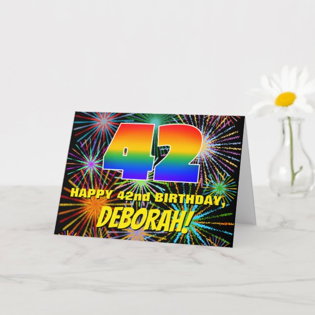 42nd Birthday: Fun, Colourful Celebratory Firework Card (Small Plant)