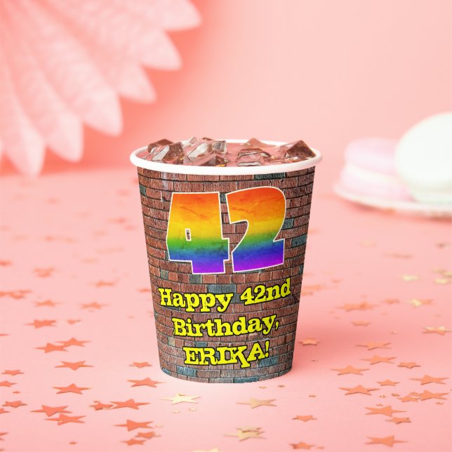 42nd Birthday: Fun Graffiti-Inspired Rainbow 42 Paper Cups (Insitu)