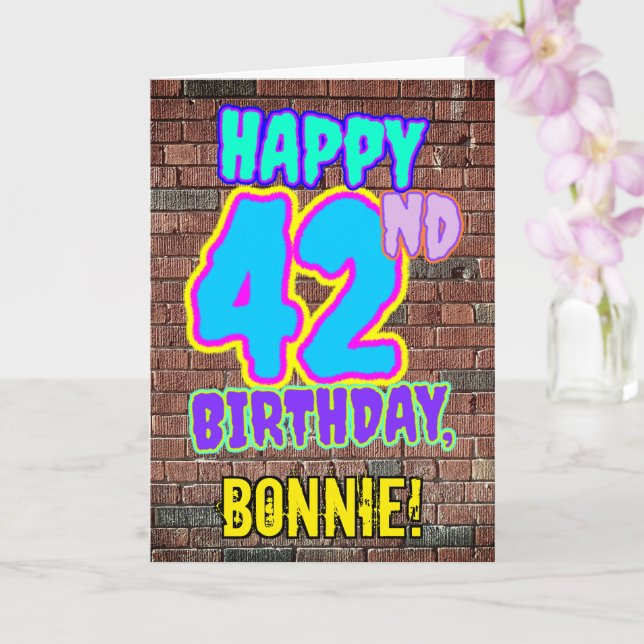 42nd Birthday - Fun, Urban Graffiti Inspired Look Card (Orchid)
