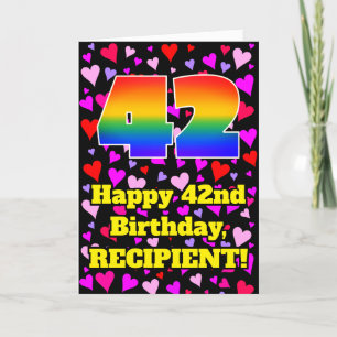 42nd Birthday: Loving Hearts Pattern, Rainbow # 42 Card