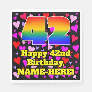 42nd Birthday: Loving Hearts Pattern, Rainbow # 42 Napkin