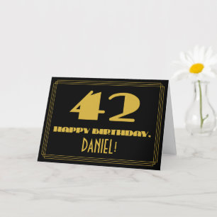 42nd Birthday: Name + Art Deco Inspired Look "42" Card