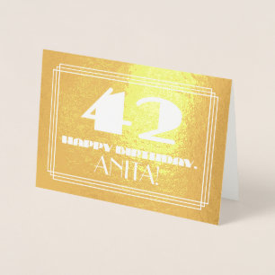 42nd Birthday: Name + Art Deco Inspired Look "42" Foil Card