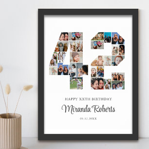 42nd Birthday Number 42 Custom Photo Collage Poster