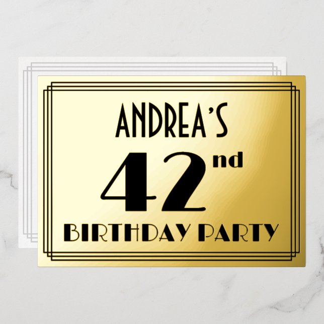 42nd Birthday Party — Art Deco Look “42” + Name (Front/Back)