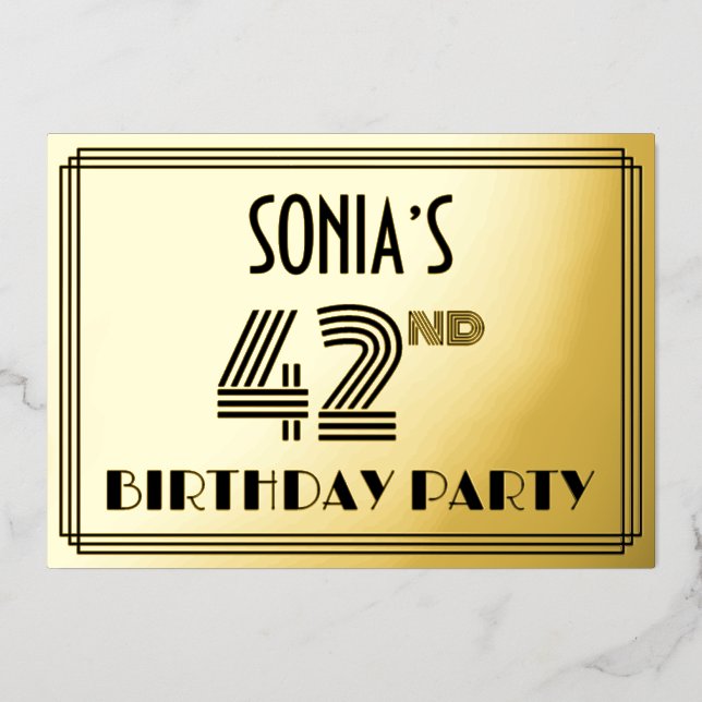 42nd Birthday Party — Art Deco Style “42” & Name (Front)