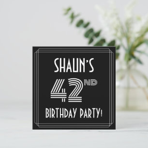 42nd Birthday Party: Art Deco Style w/ Custom Name Invitation
