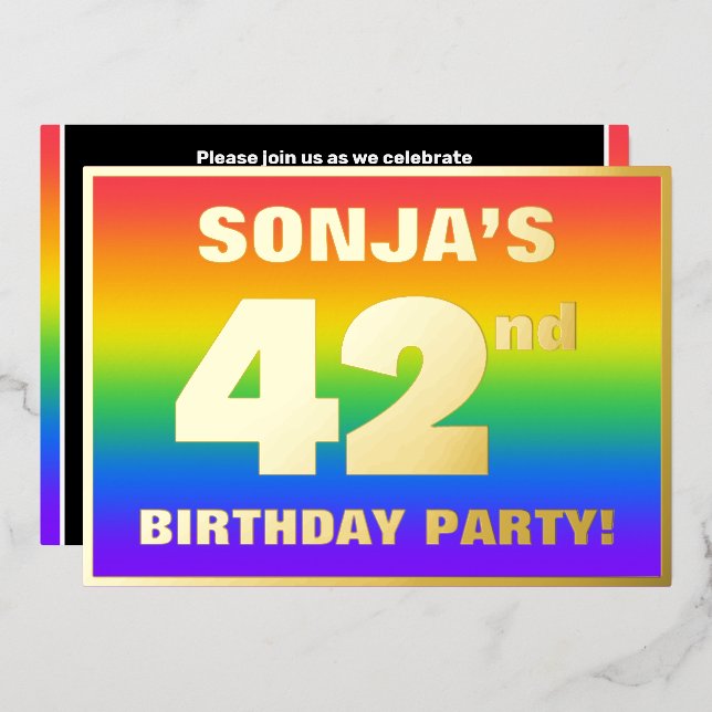 42nd Birthday Party: Fun, Colourful Rainbow Patter (Front/Back)