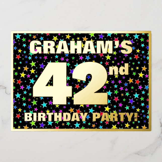 42nd Birthday Party — Fun, Colourful Stars Pattern (Front)