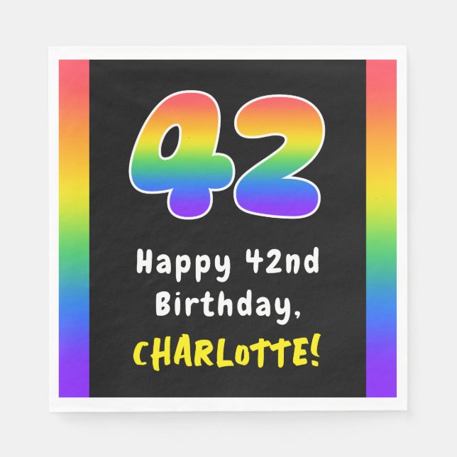 42nd Birthday: Rainbow Spectrum # 42, Custom Name Napkin (Front)